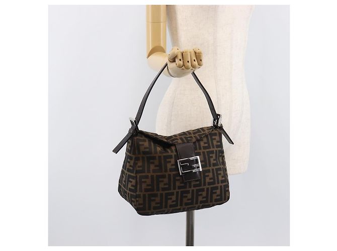 FENDI Zucca Canvas Mamma Baguette Shoulder Bag Black Silver - vista 25