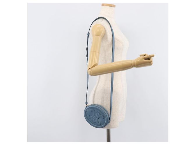Céline CELINE Triomphe Shoulder Bag Leather Light Blue Gold Tone - vista 24