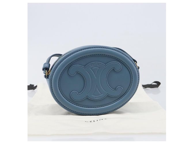 Céline CELINE Triomphe Shoulder Bag Leather Light Blue Gold Tone - vista 25