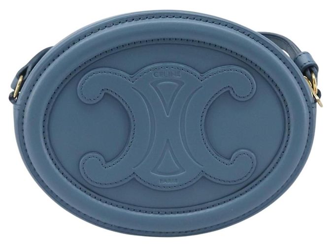 Céline CELINE Triomphe Shoulder Bag Leather Light Blue Gold Tone - vista 3