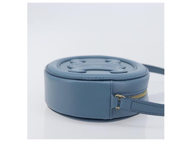 Céline CELINE Triomphe Shoulder Bag Leather Light Blue Gold Tone - vista 4