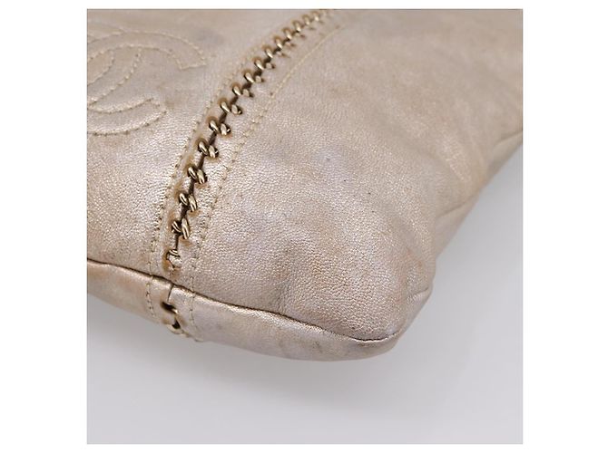 CHANEL Luxury Line Chain Tote Bag Leather Silver Gold Tone CC - vista 10