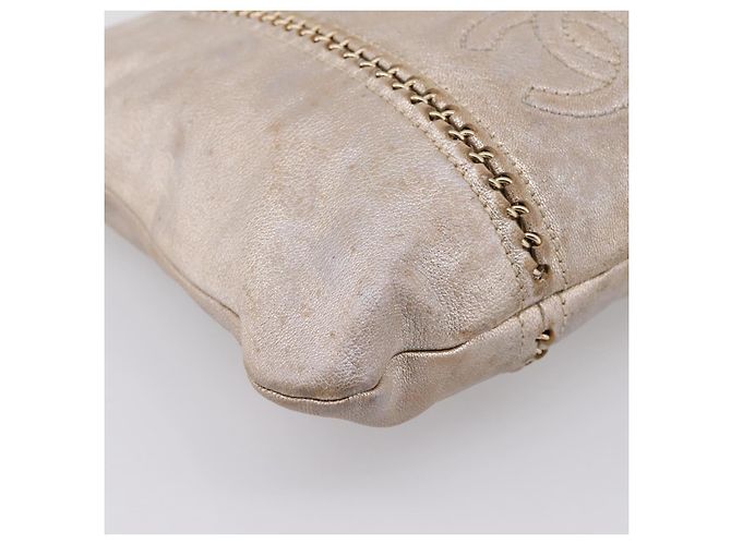 CHANEL Luxury Line Chain Tote Bag Leather Silver Gold Tone CC - vista 11