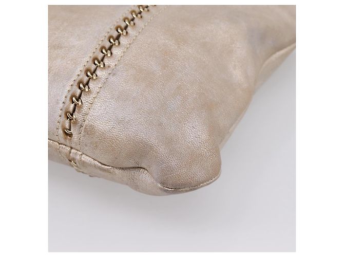 CHANEL Luxury Line Chain Tote Bag Leather Silver Gold Tone CC - vista 12