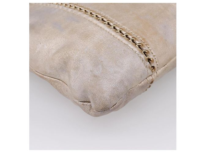 CHANEL Luxury Line Chain Tote Bag Leather Silver Gold Tone CC - vista 13