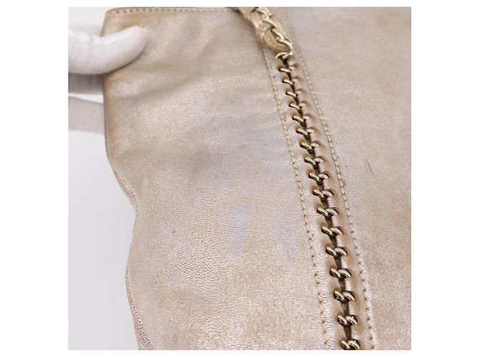 CHANEL Luxury Line Chain Tote Bag Leather Silver Gold Tone CC - vista 15
