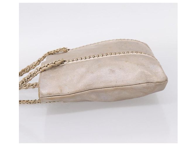 CHANEL Luxury Line Chain Tote Bag Leather Silver Gold Tone CC - vista 4
