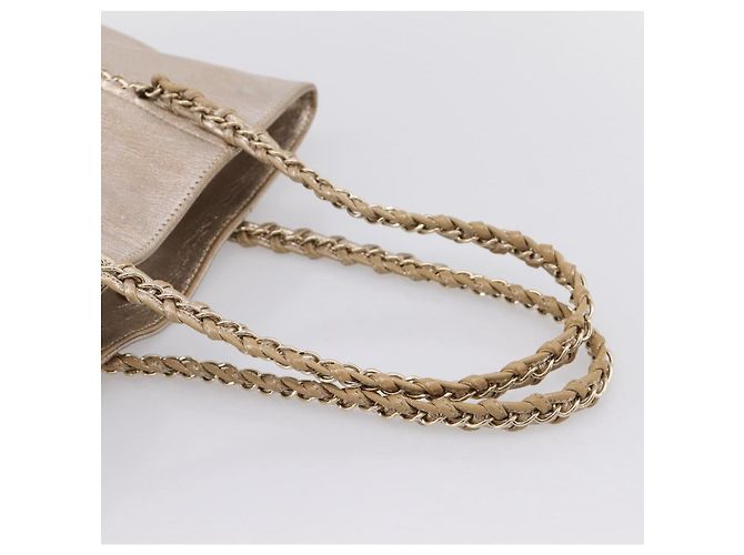 CHANEL Luxury Line Chain Tote Bag Leather Silver Gold Tone CC - vista 7