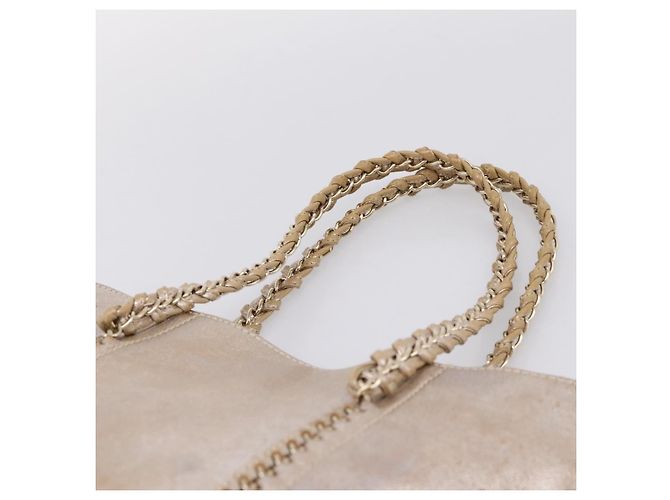 CHANEL Luxury Line Chain Tote Bag Leather Silver Gold Tone CC - vista 8