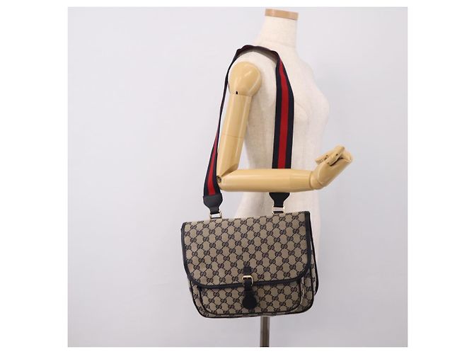 GUCCI GG Canvas Shoulder Bag Navy Gold Tone 798823 - vista 23
