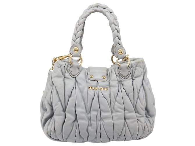 Miu Miu Hand Bag Leather 2way Gray Gold - vista 3