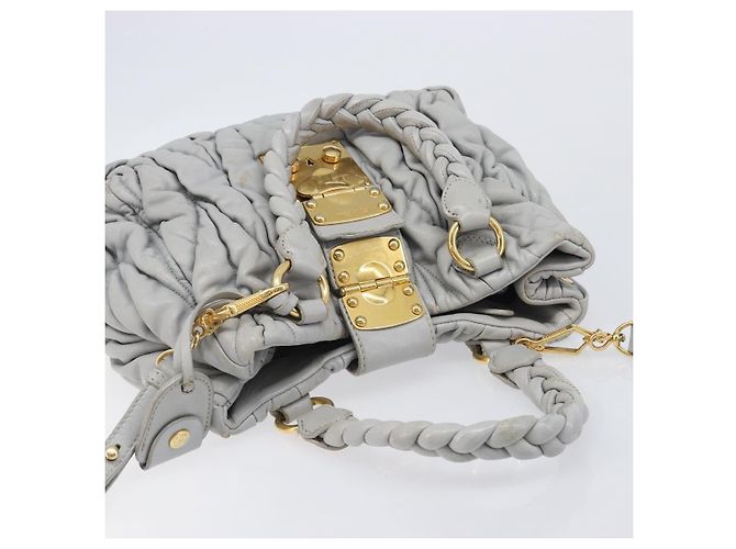 Miu Miu Hand Bag Leather 2way Gray Gold - vista 6