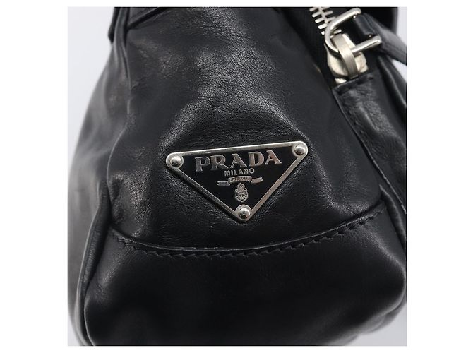 PRADA Shoulder Bag Leather Black Silver - vista 16