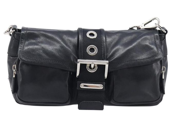 PRADA Shoulder Bag Leather Black Silver - vista 2