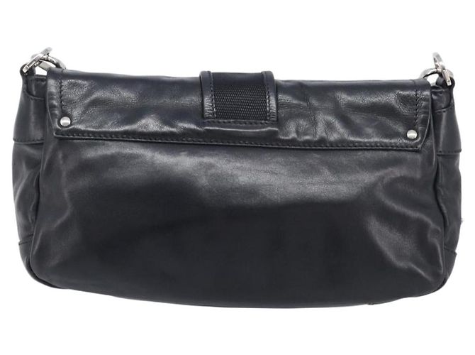 PRADA Shoulder Bag Leather Black Silver - vista 3