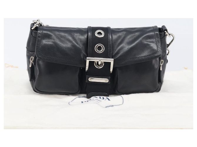 PRADA Shoulder Bag Leather Black Silver - vista 33