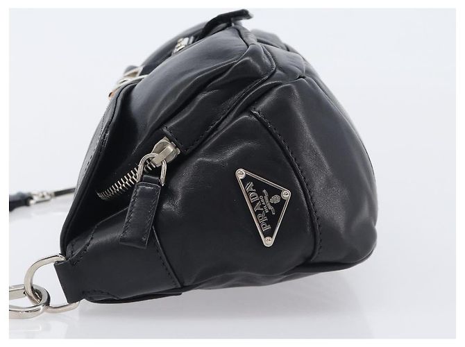 PRADA Shoulder Bag Leather Black Silver - vista 5
