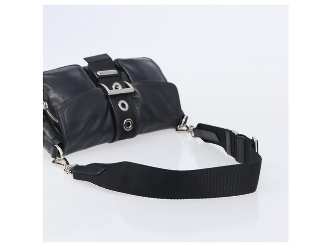 PRADA Shoulder Bag Leather Black Silver - vista 7