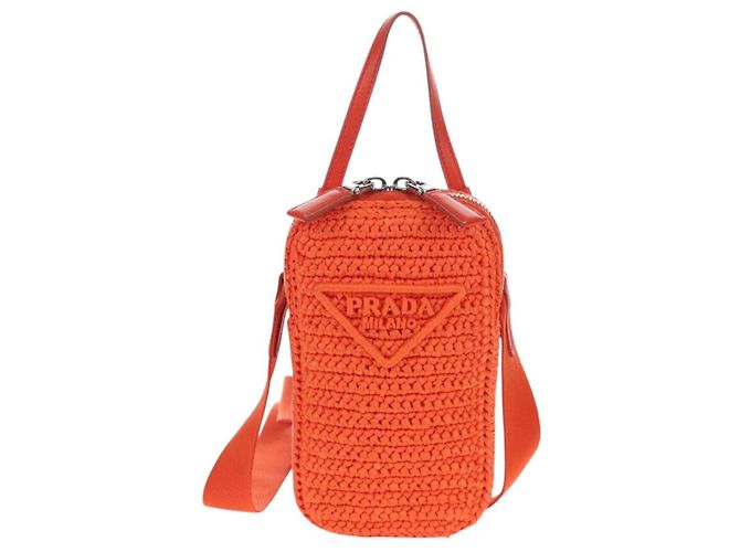 PRADA Shoulder Pouch Raffia 2way Orange Silver - vista 2