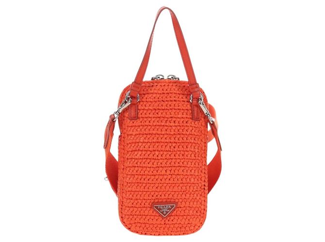 PRADA Shoulder Pouch Raffia 2way Orange Silver - vista 3