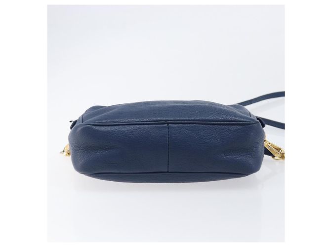 Miu Miu Madras Shoulder Bag Leather Navy Gold Tone - vista 10