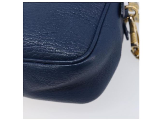 Miu Miu Madras Shoulder Bag Leather Navy Gold Tone - vista 13