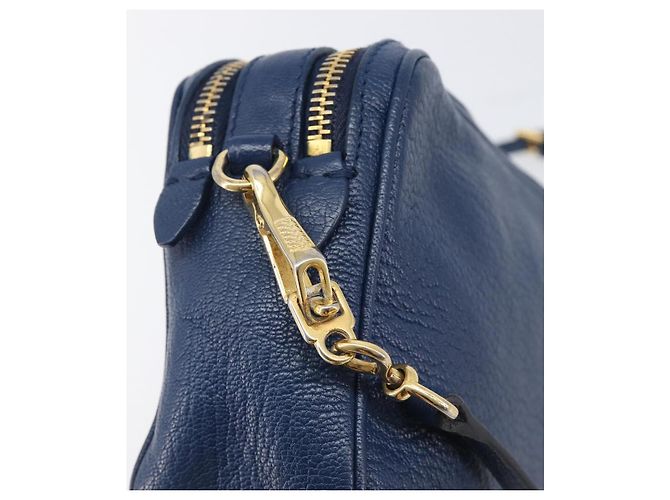 Miu Miu Madras Shoulder Bag Leather Navy Gold Tone - vista 15