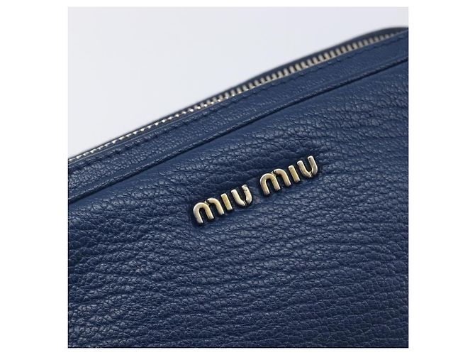 Miu Miu Madras Shoulder Bag Leather Navy Gold Tone - vista 16