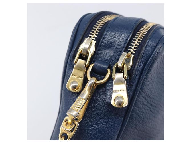 Miu Miu Madras Shoulder Bag Leather Navy Gold Tone - vista 17