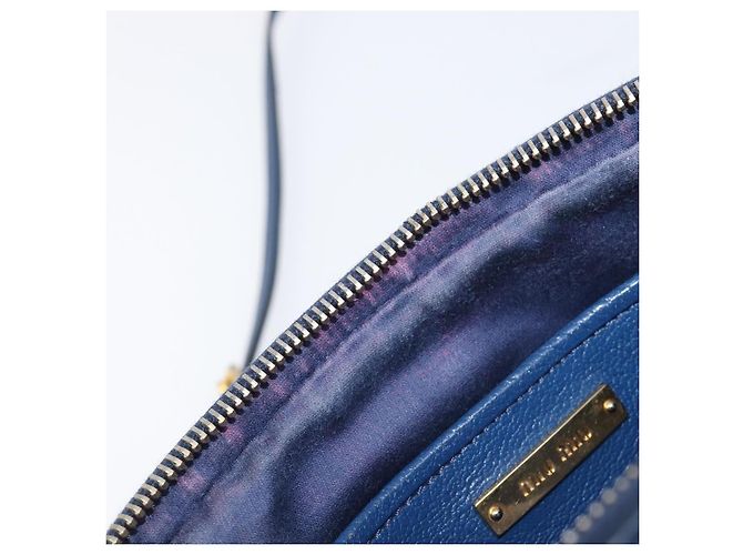 Miu Miu Madras Shoulder Bag Leather Navy Gold Tone - vista 18