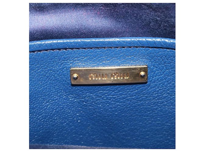 Miu Miu Madras Shoulder Bag Leather Navy Gold Tone - vista 19