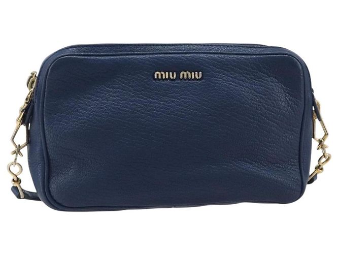 Miu Miu Madras Shoulder Bag Leather Navy Gold Tone - vista 2