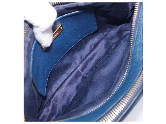 Miu Miu Madras Shoulder Bag Leather Navy Gold Tone - vista 20