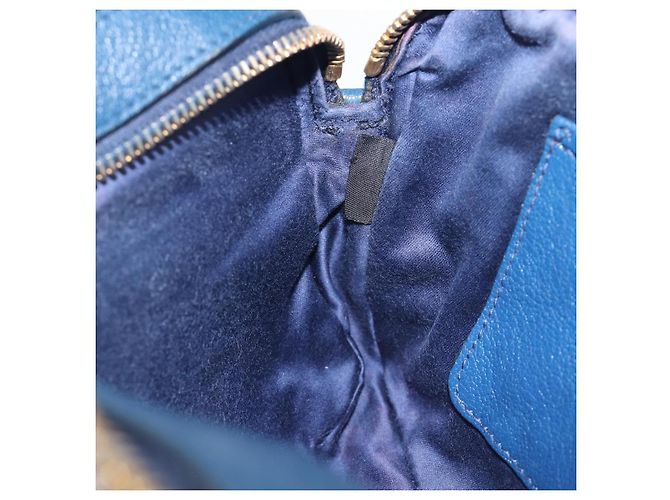 Miu Miu Madras Shoulder Bag Leather Navy Gold Tone - vista 22