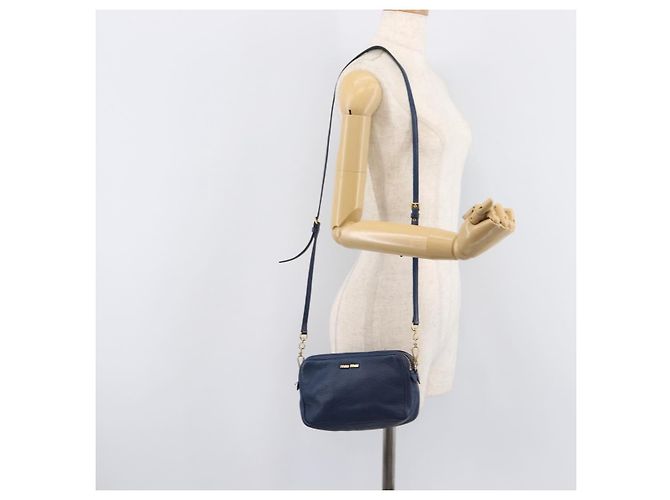 Miu Miu Madras Shoulder Bag Leather Navy Gold Tone - vista 26