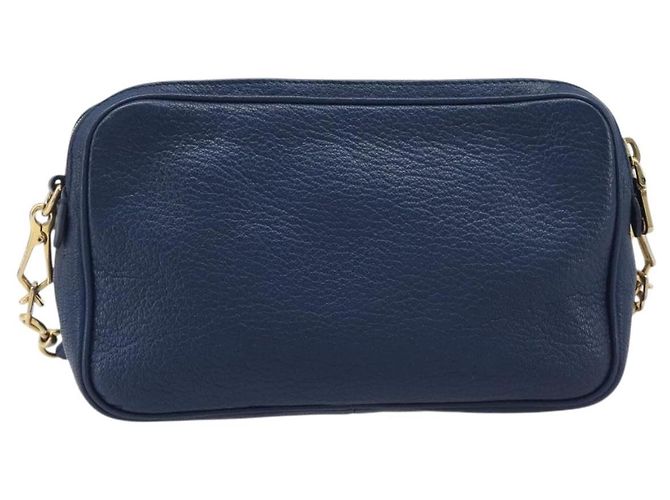 Miu Miu Madras Shoulder Bag Leather Navy Gold Tone - vista 3