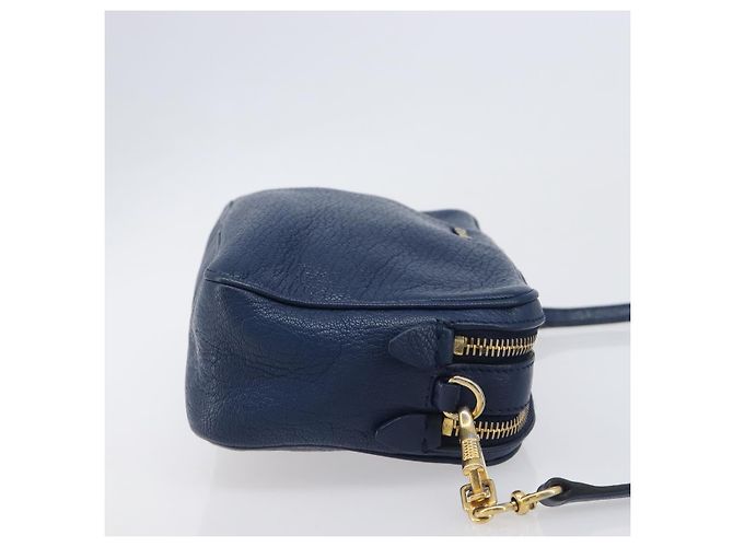 Miu Miu Madras Shoulder Bag Leather Navy Gold Tone - vista 4