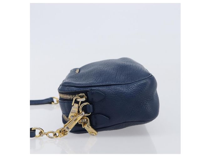 Miu Miu Madras Shoulder Bag Leather Navy Gold Tone - vista 5
