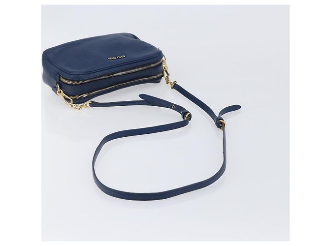 Miu Miu Madras Shoulder Bag Leather Navy Gold Tone - vista 7
