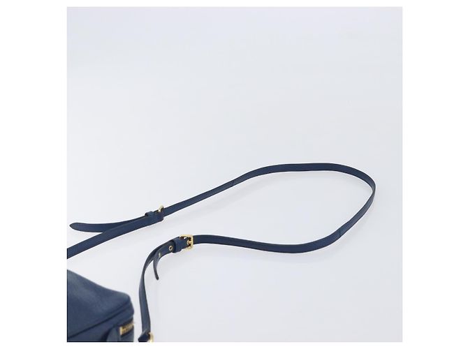Miu Miu Madras Shoulder Bag Leather Navy Gold Tone - vista 8
