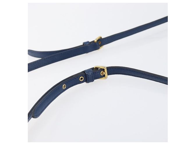 Miu Miu Madras Shoulder Bag Leather Navy Gold Tone - vista 9