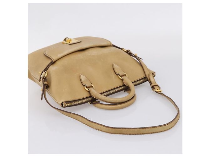Miu Miu Hand Bag Leather 2way Beige Gold Tone - vista 11