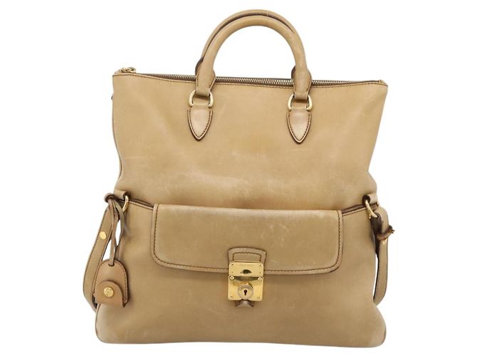 Miu Miu Hand Bag Leather 2way Beige Gold Tone - vista 2