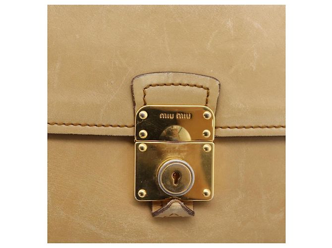 Miu Miu Hand Bag Leather 2way Beige Gold Tone - vista 22
