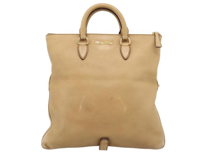 Miu Miu Hand Bag Leather 2way Beige Gold Tone - vista 3