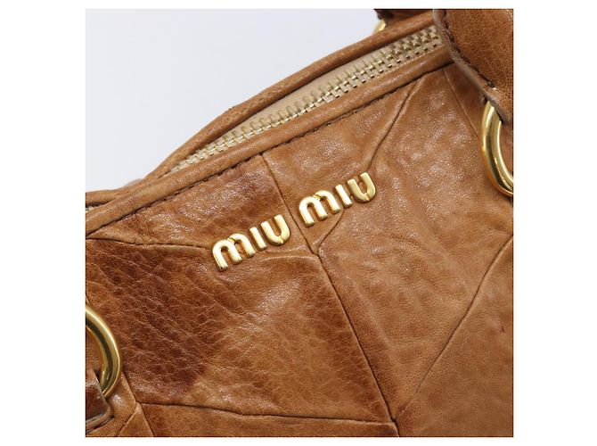 Miu Miu Hand Bag Leather 2way Brown Gold - vista 17