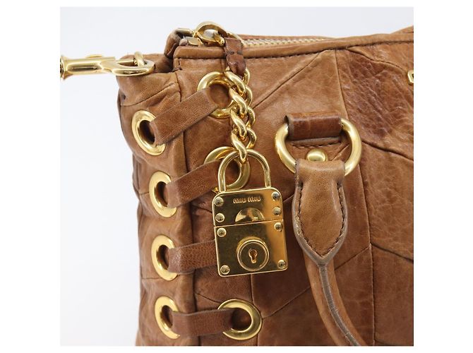 Miu Miu Hand Bag Leather 2way Brown Gold - vista 19