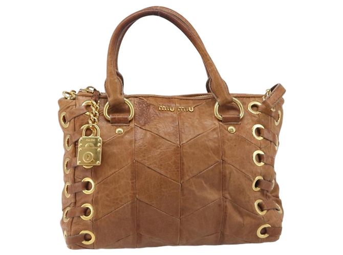 Miu Miu Hand Bag Leather 2way Brown Gold - vista 2
