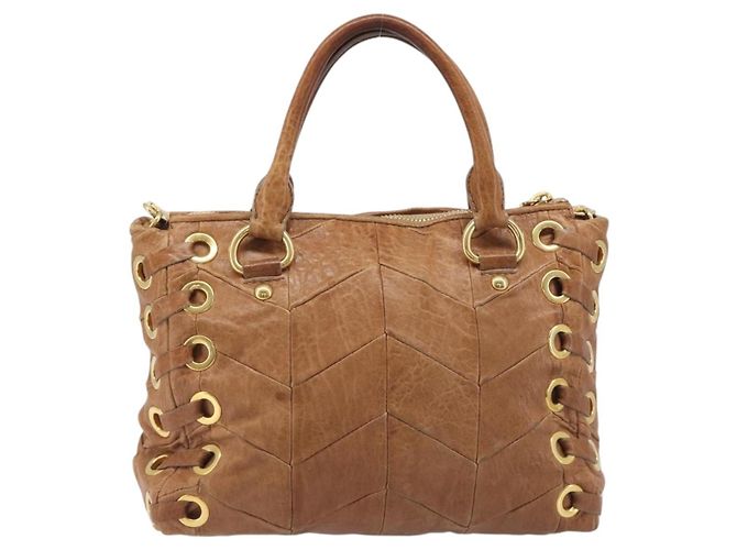 Miu Miu Hand Bag Leather 2way Brown Gold - vista 3