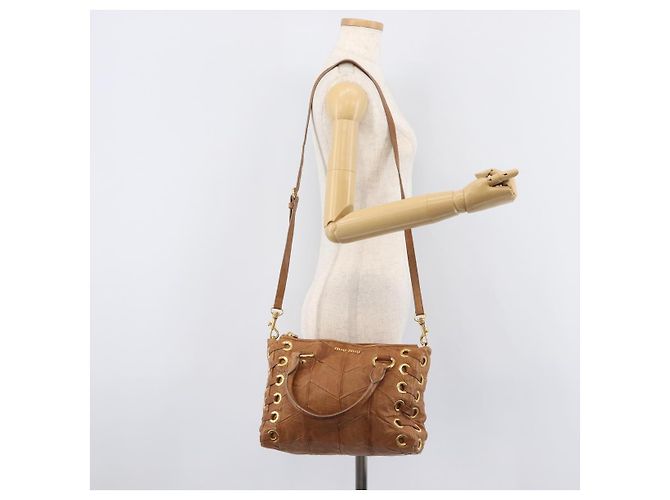 Miu Miu Hand Bag Leather 2way Brown Gold - vista 30